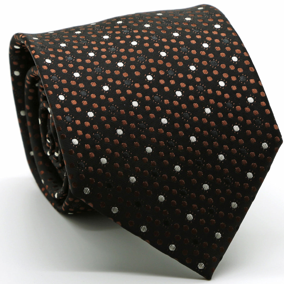 Mens Dads Classic Brown Dot Pattern Business Casual Necktie & Hanky Set M-2 - FHYINC best men's suits, tuxedos, formal men's wear wholesale