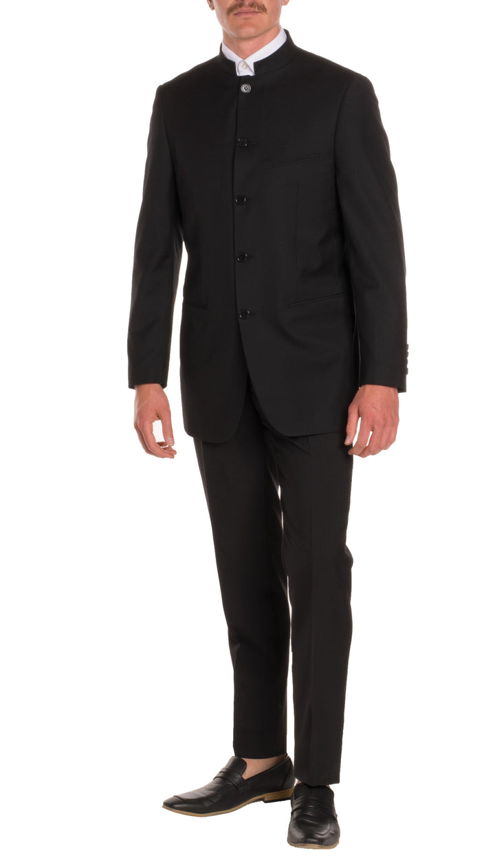Mandarin Collar Suit - 2 Piece - Black - FHYINC best men&