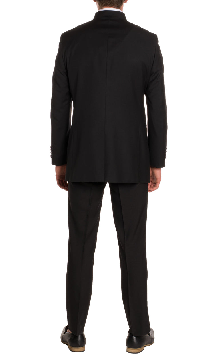 Mandarin Collar Suit - 2 Piece - Black - FHYINC best men&
