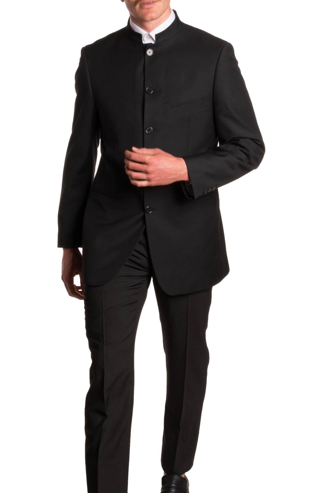 Mandarin Collar Suit - 2 Piece - Black - FHYINC best men&