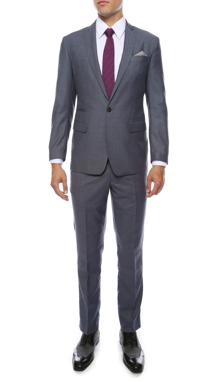 Milano Mens Grey Slim Fit Peak Lapel 2pc Suit - FHYINC best men&