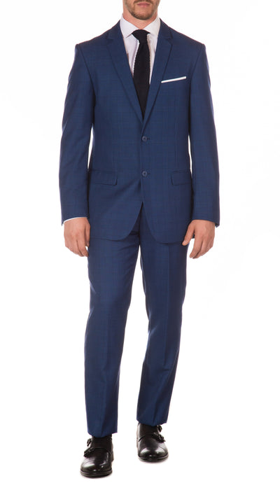 Morgan Slim Fit Blue Plaid 2pc Suit - FHYINC best men's suits, tuxedos, formal men's wear wholesale