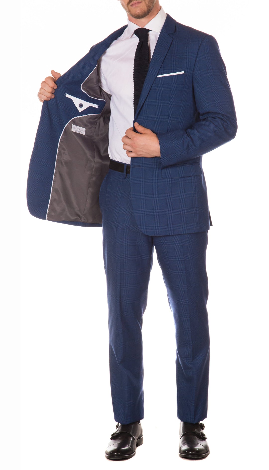 Morgan Slim Fit Blue Plaid 2pc Suit - FHYINC best men&