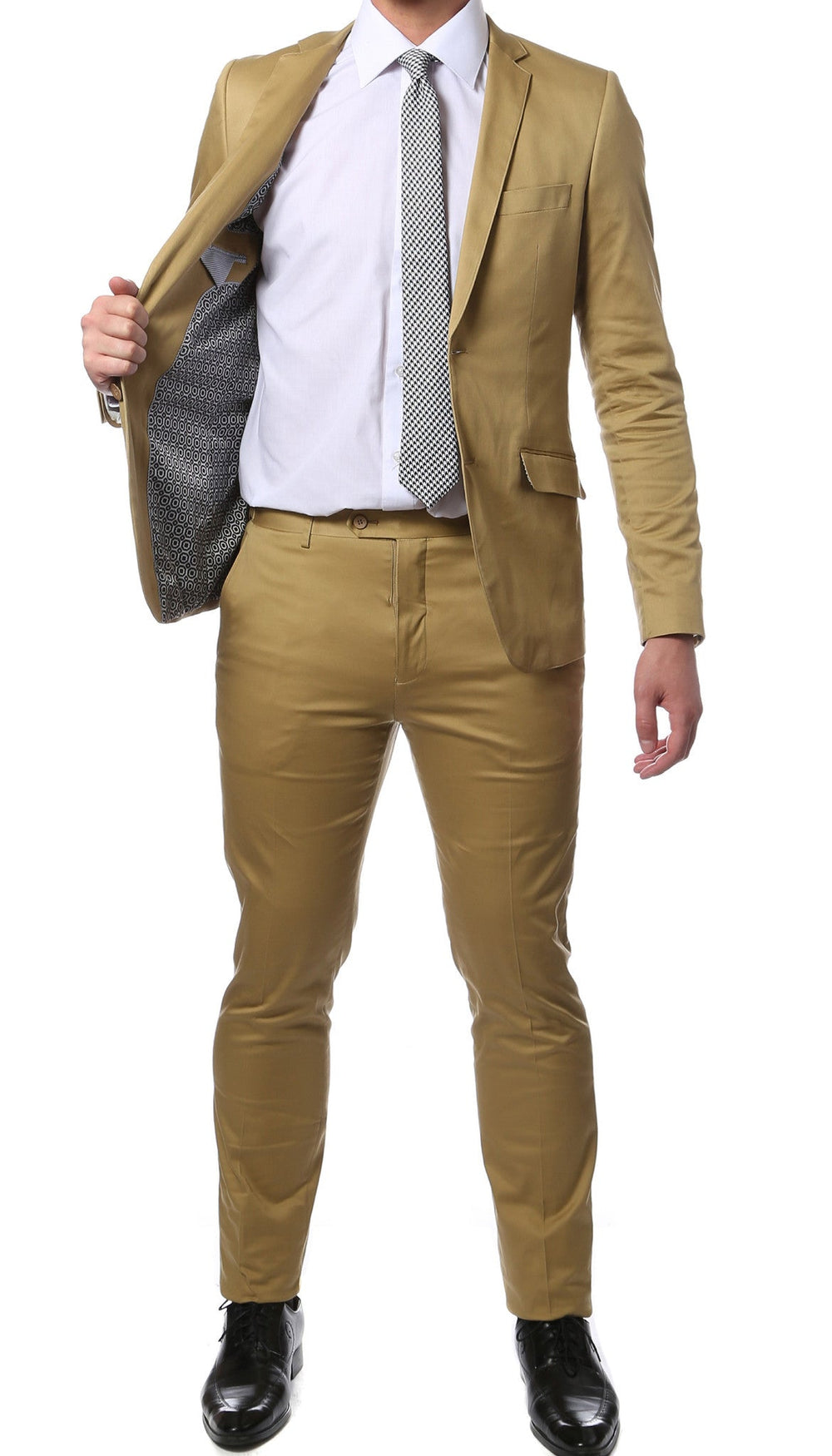 Madison Tan Ultra Slim Fit Cotton 2pc Suit - FHYINC best men's suits, tuxedos, formal men's wear wholesale