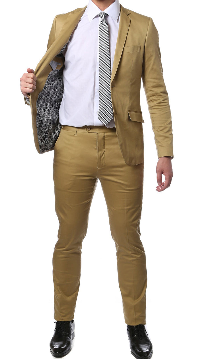 Madison Tan Ultra Slim Fit Cotton 2pc Suit - FHYINC best men&