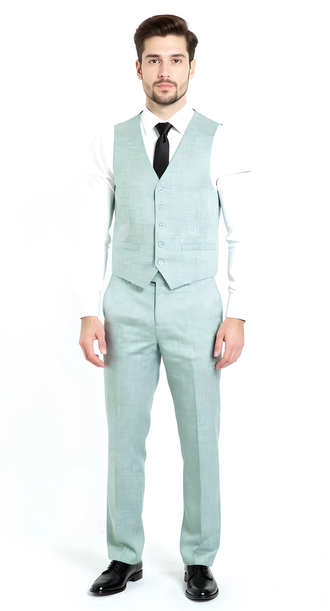 Slim Fit Two Button 3-Piece Sharkskin Business Suit – Moss Green