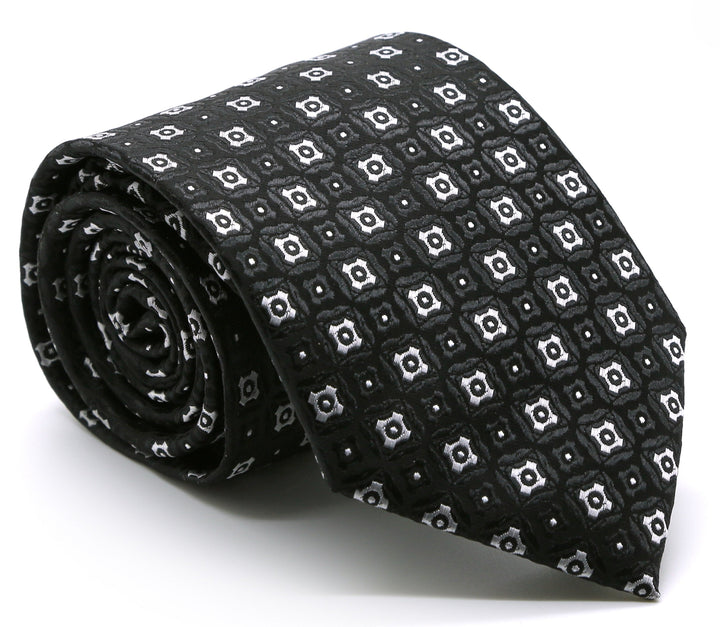Mens Dads Classic Black Geometric Pattern Business Casual Necktie &amp; Hanky Set N-4 - FHYINC best men&