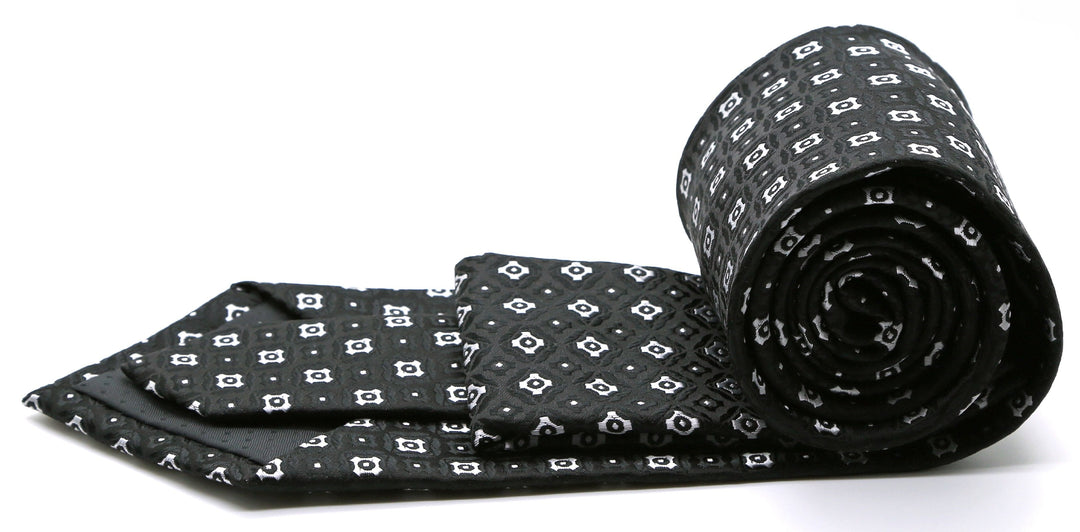 Mens Dads Classic Black Geometric Pattern Business Casual Necktie &amp; Hanky Set N-4 - FHYINC best men&