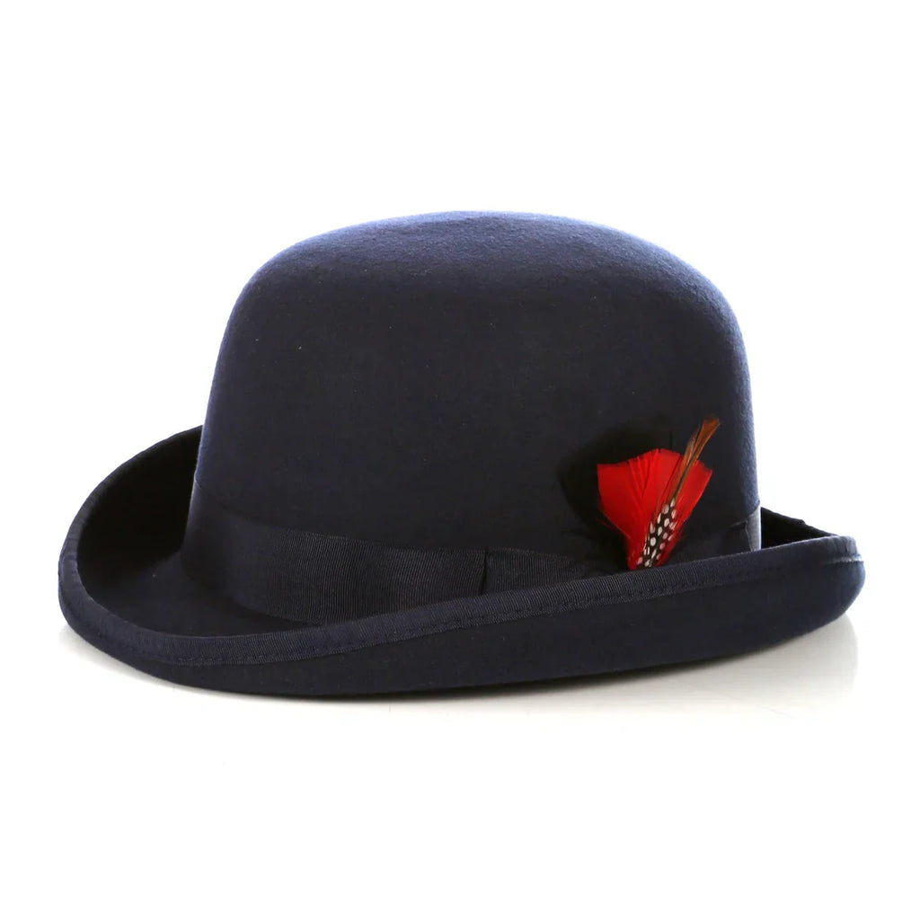 NWOT two-tone navy decorated bowler hat ? Wool Hand Made Quality Round Top Hard Bowler Hat in NAVY  main image 3