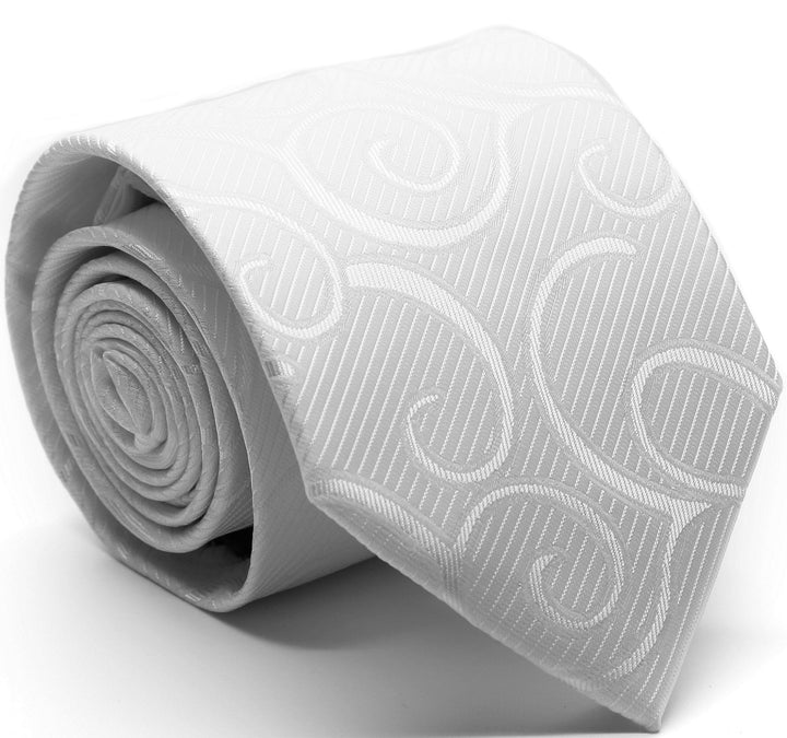 Mens Dads Classic White Paisley Pattern Business Casual Necktie &amp; Hanky Set O-5 - FHYINC best men&