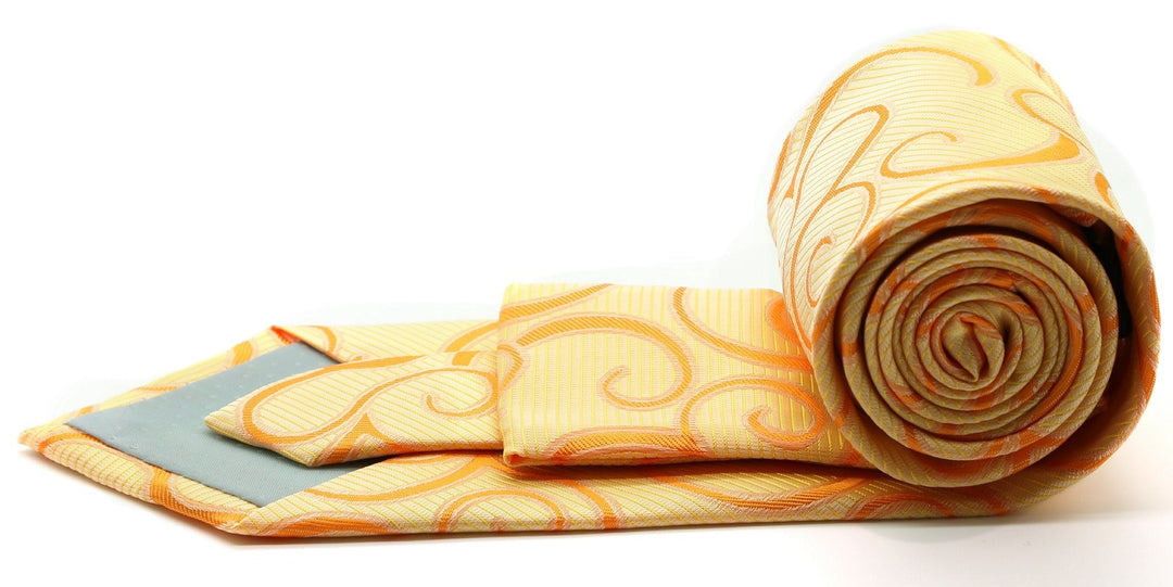 Mens Dads Classic Yellow Paisley Pattern Business Casual Necktie &amp; Hanky Set O-9 - FHYINC best men&