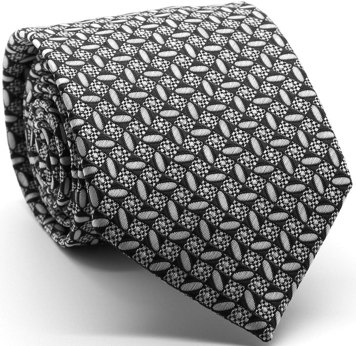 Mens Dads Classic Black Geometric Circle Pattern Business Casual Necktie &amp; Hanky Set OO-1 - FHYINC best men&