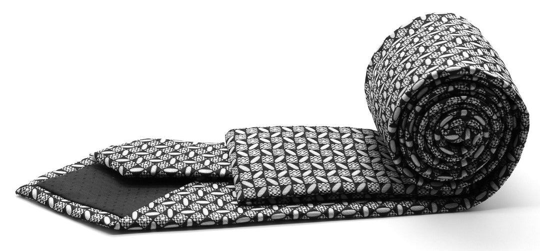 Mens Dads Classic Black Geometric Circle Pattern Business Casual Necktie &amp; Hanky Set OO-1 - FHYINC best men&