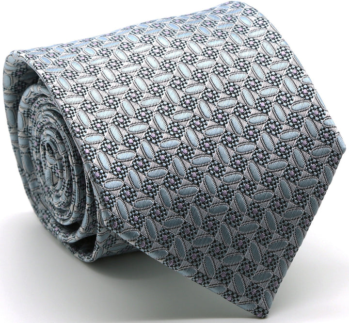 Mens Dads Classic Blue Geometric Circle Pattern Business Casual Necktie &amp; Hanky Set OO-2 - FHYINC best men&