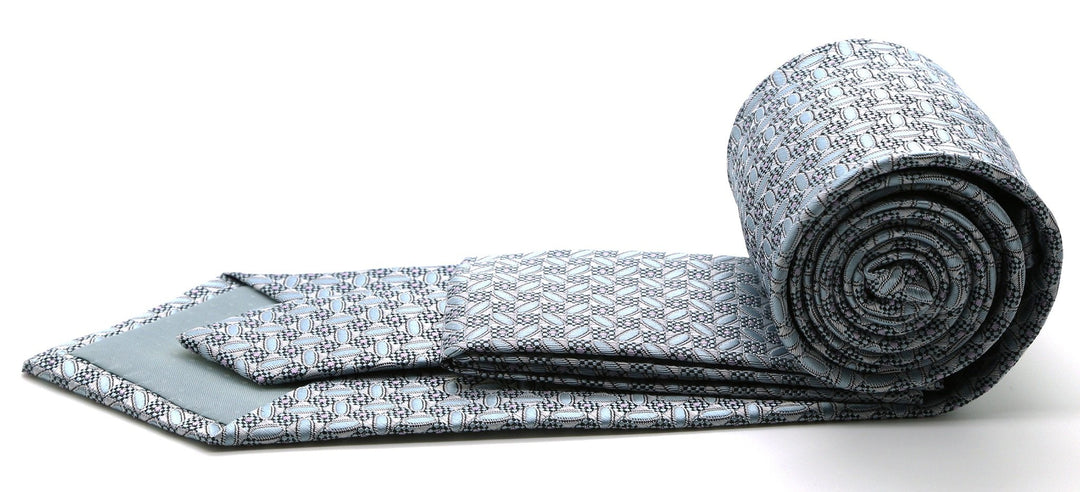 Mens Dads Classic Blue Geometric Circle Pattern Business Casual Necktie &amp; Hanky Set OO-2 - FHYINC best men&