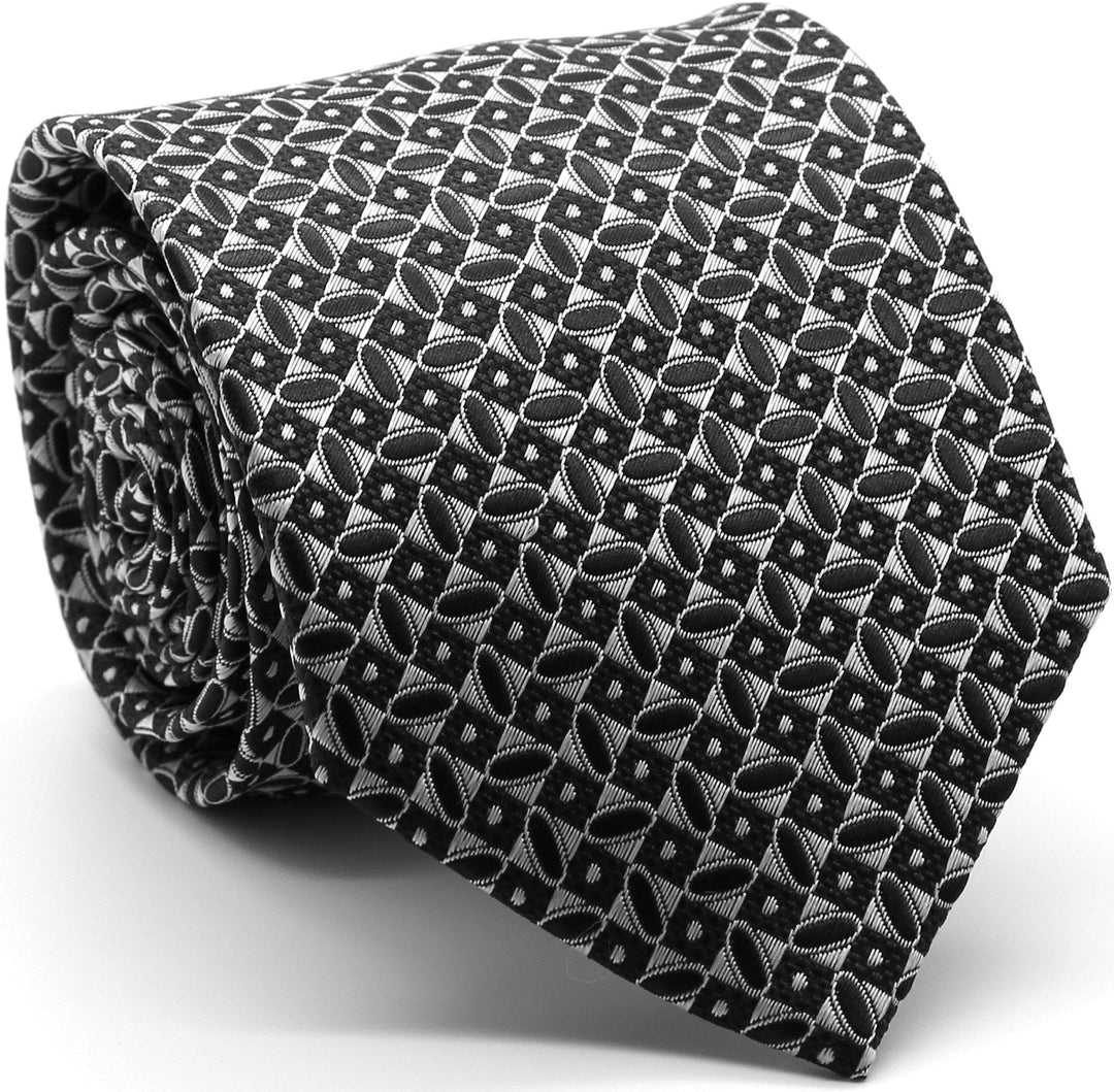 Mens Dads Classic Black Geometric Circle Pattern Business Casual Necktie & Hanky Set OO-3 - FHYINC best men's suits, tuxedos, formal men's wear wholesale
