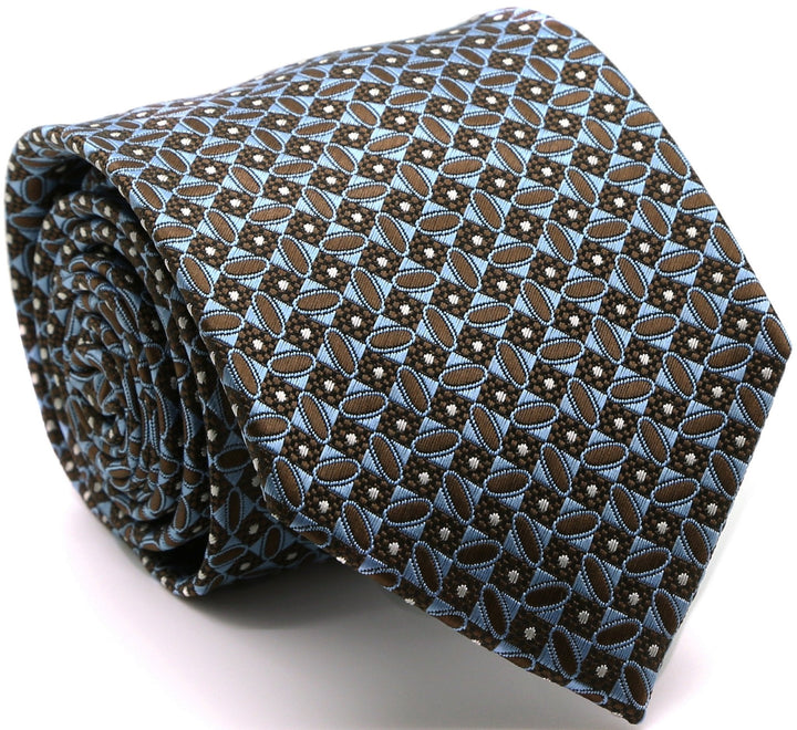 Mens Dads Classic Brown Geometric Circle Pattern Business Casual Necktie &amp; Hanky Set OO-4 - FHYINC best men&
