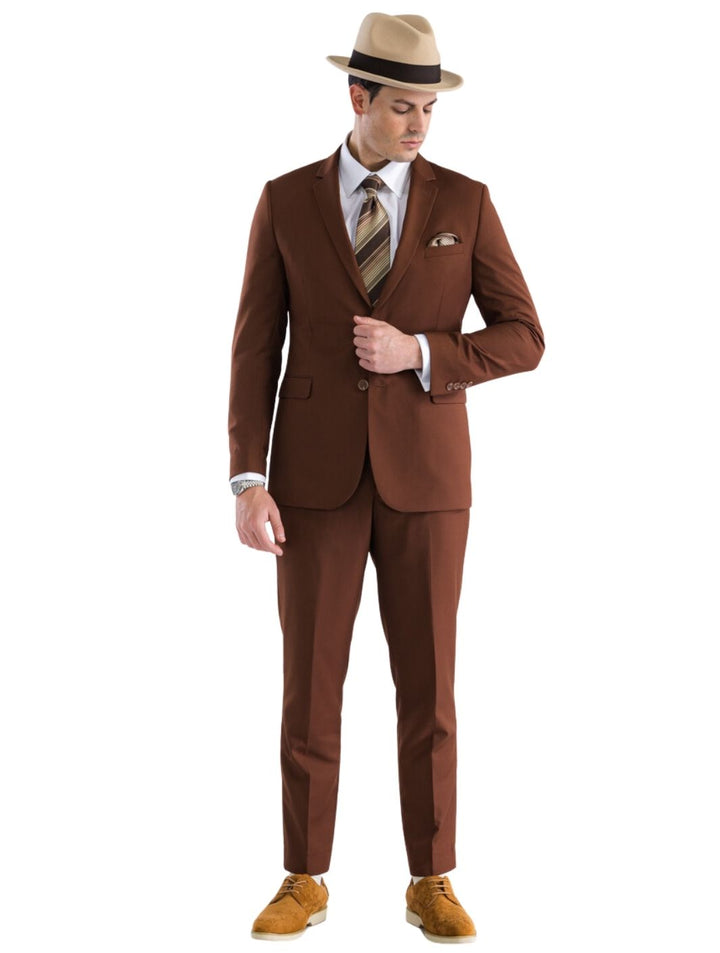 OSLO-D.CHOCOLATE Slim Fit Notch Lapel 2 Piece Suit