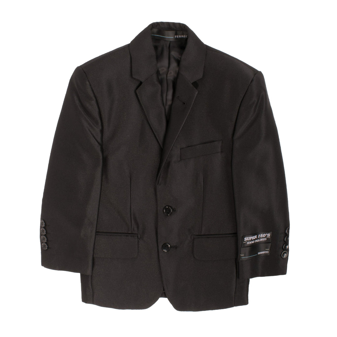 Boys Black Shiny Sharkskin Oxford 3pc Vested Suit - FHYINC best men&