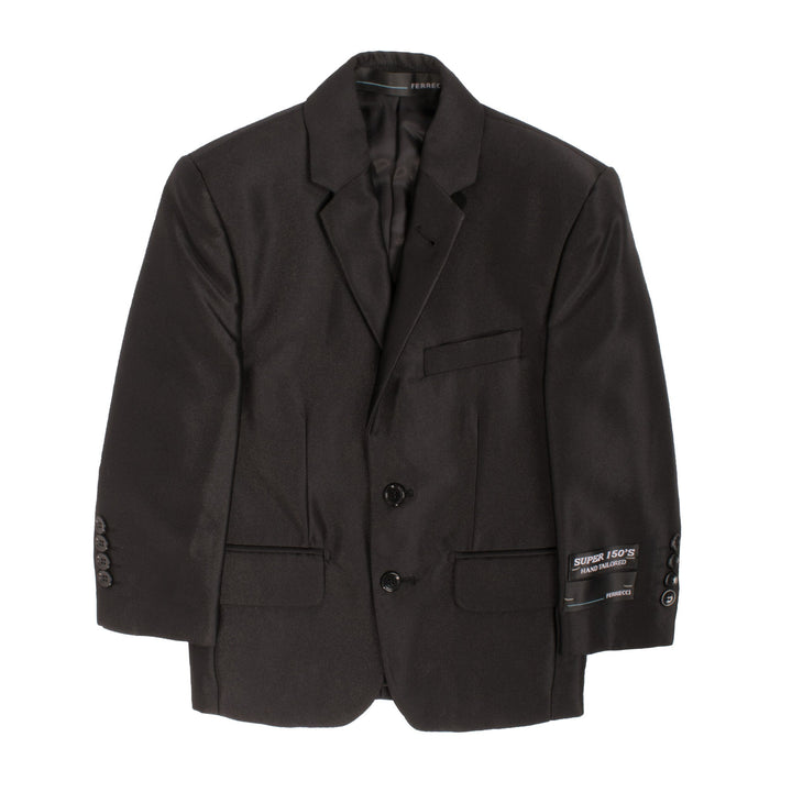 Boys Black Shiny Sharkskin Oxford 3pc Vested Suit - FHYINC best men&