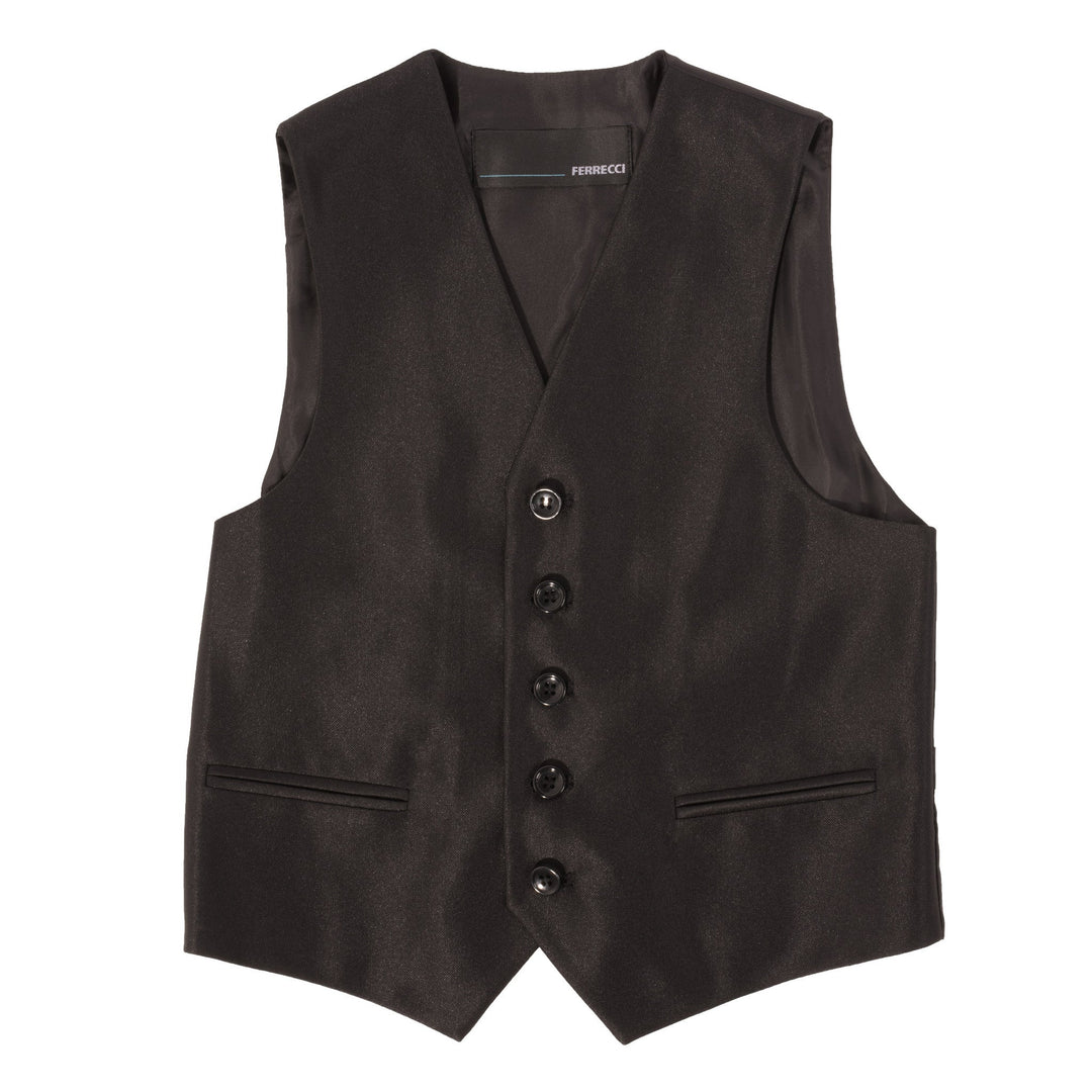 Boys Black Shiny Sharkskin Oxford 3pc Vested Suit - FHYINC best men&