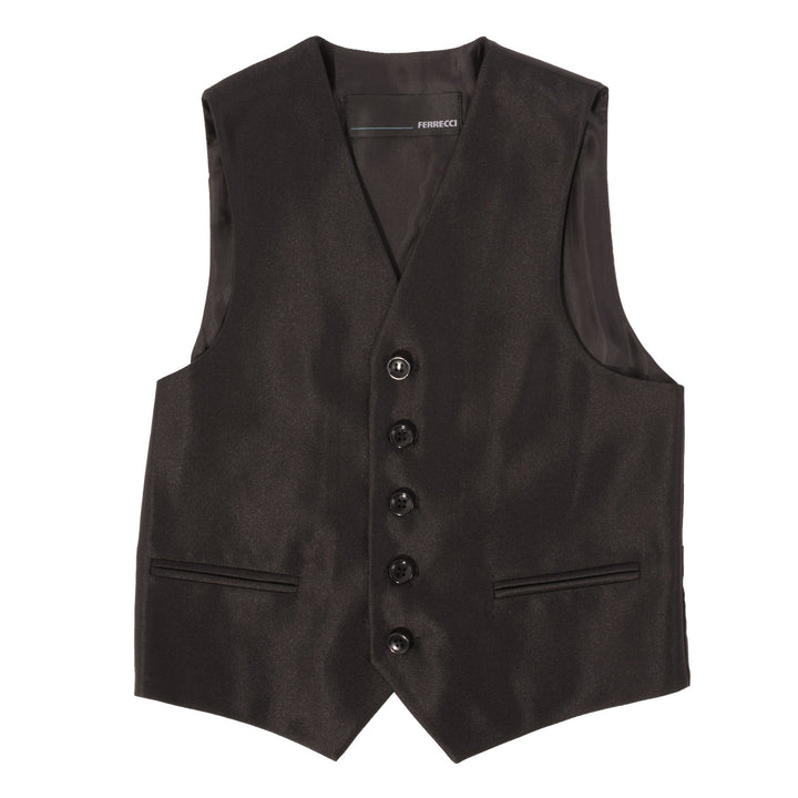 Boys Black Shiny Sharkskin Oxford 3pc Vested Suit - FHYINC best men&