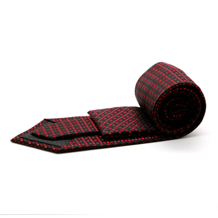 Mens Dads Classic Red Geometric Pattern Business Casual Necktie &amp; Hanky Set P-1 - FHYINC best men&