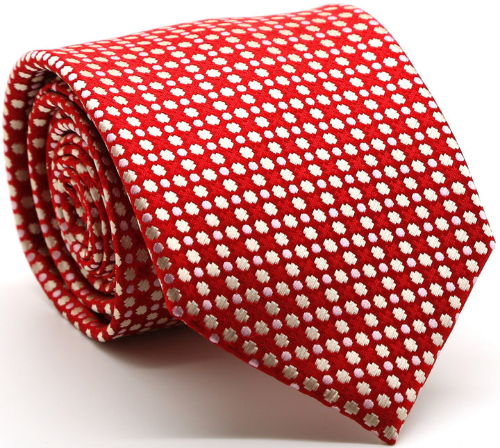 Mens Dads Classic Red Geometric Pattern Business Casual Necktie &amp; Hanky Set P-4 - FHYINC best men&