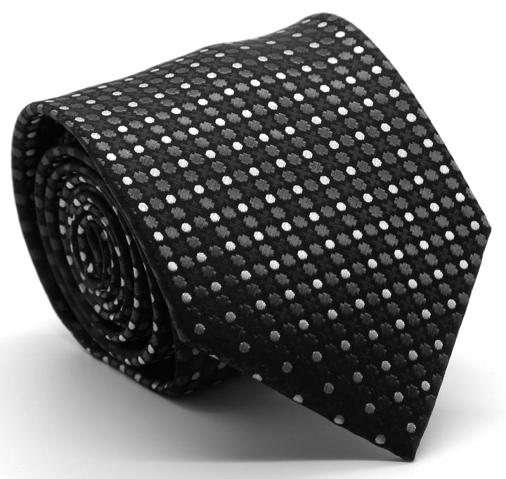 Mens Dads Classic Black Geometric Pattern Business Casual Necktie &amp; Hanky Set P-5 - FHYINC best men&