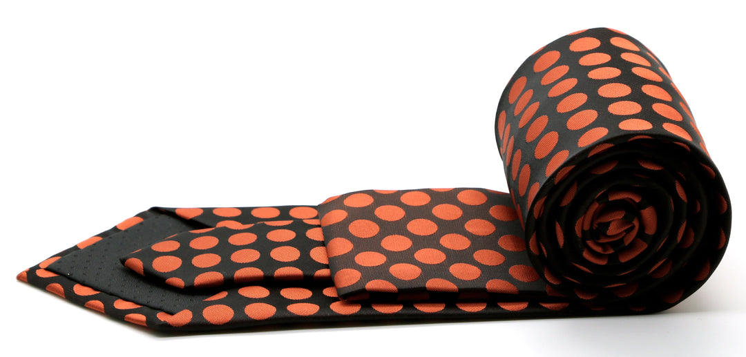Mens Dads Classic Orange Circle Pattern Business Casual Necktie &amp; Hanky Set PO-7 - FHYINC best men&