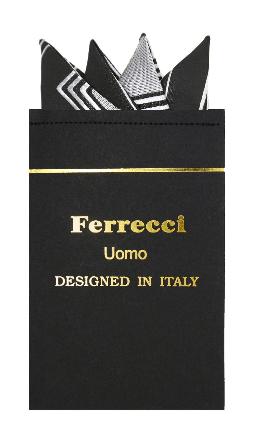 Pre-Folded Microfiber Black Grey Geometric Handkerchief Pocket Square - FHYINC best men's suits, tuxedos, formal men's wear wholesale