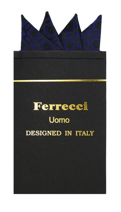 Pre-Folded Microfiber Navy Blue Geometric Handkerchief Pocket Square - FHYINC best men's suits, tuxedos, formal men's wear wholesale