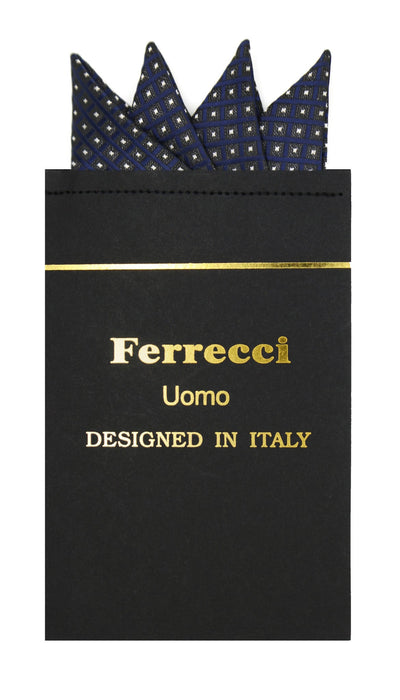 Pre-Folded Microfiber Navy Blue Black Geometric Handkerchief Pocket Square - FHYINC best men's suits, tuxedos, formal men's wear wholesale