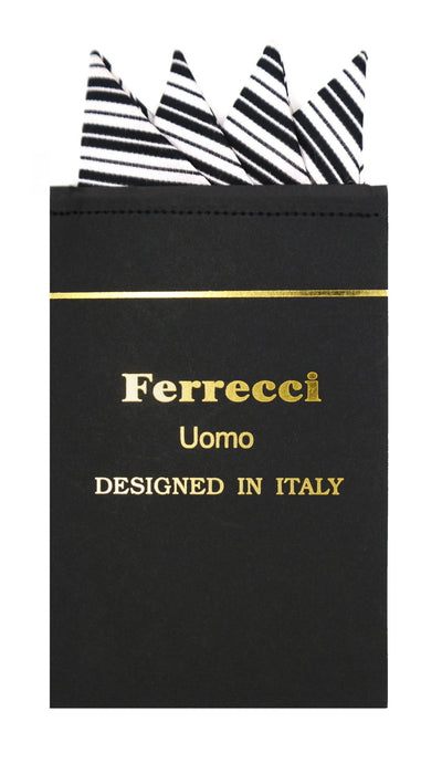 Pre-Folded Microfiber Silver Black Stripe Handkerchief Pocket Square - FHYINC best men's suits, tuxedos, formal men's wear wholesale