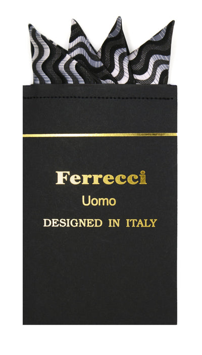 Pre-Folded Microfiber Swirl Black Stripe Handkerchief Pocket Square - FHYINC best men's suits, tuxedos, formal men's wear wholesale