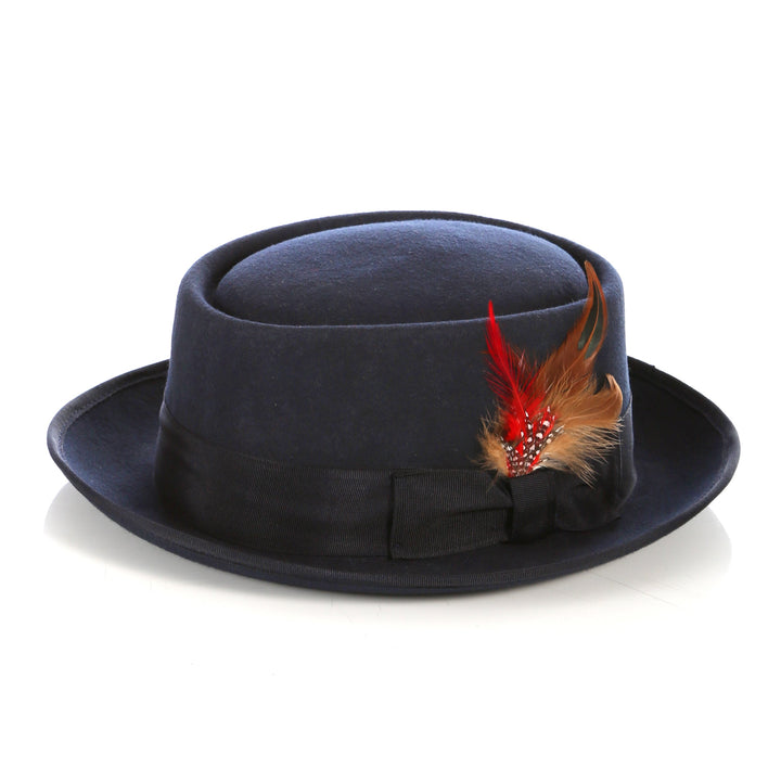 Navy Pork Pie Hat - Wool - FHYINC best men&