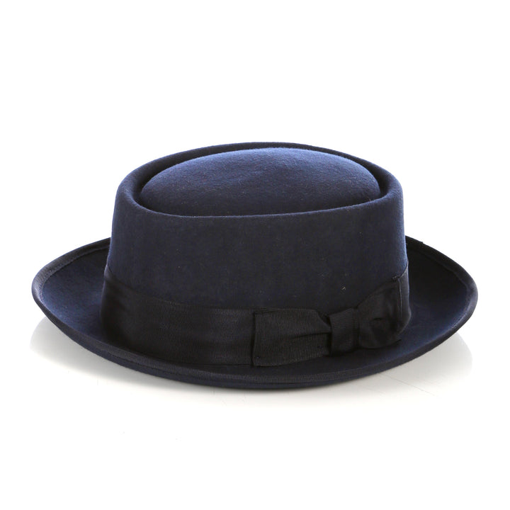 Navy Pork Pie Hat - Wool - FHYINC best men&