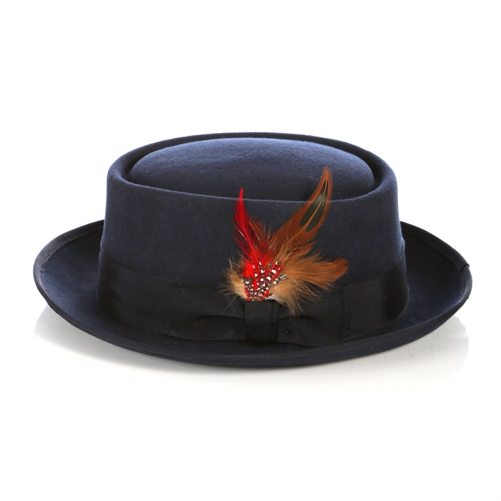 Navy Pork Pie Hat - Wool - FHYINC best men&