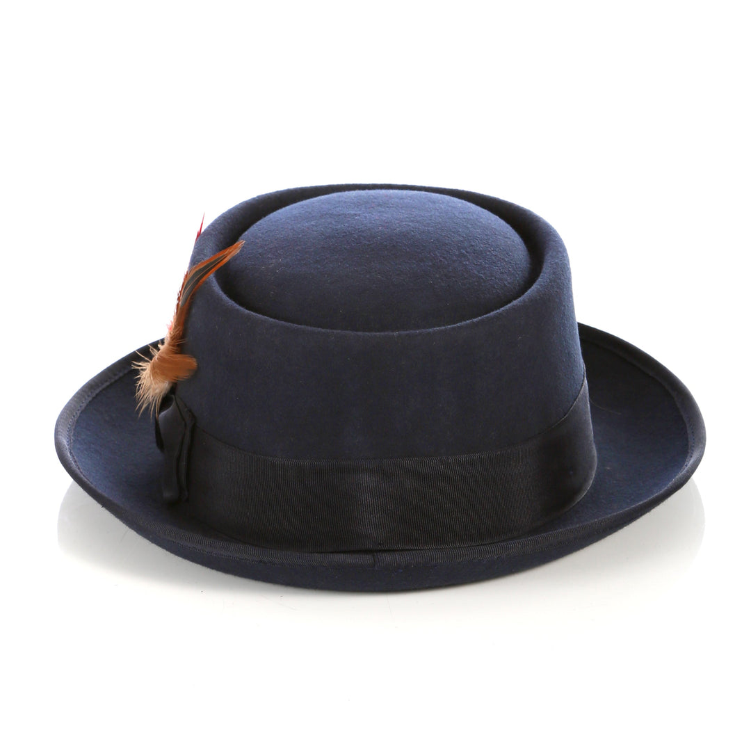 Navy Pork Pie Hat - Wool - FHYINC best men&