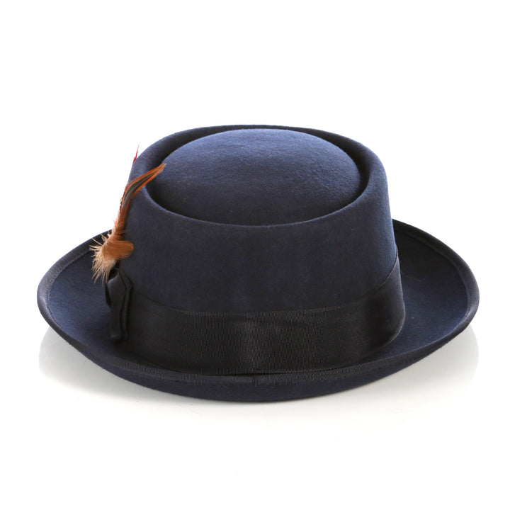 Navy Pork Pie Hat - Wool - FHYINC best men&