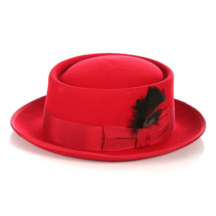 Red Wool Pork Pie Hat - FHYINC best men&