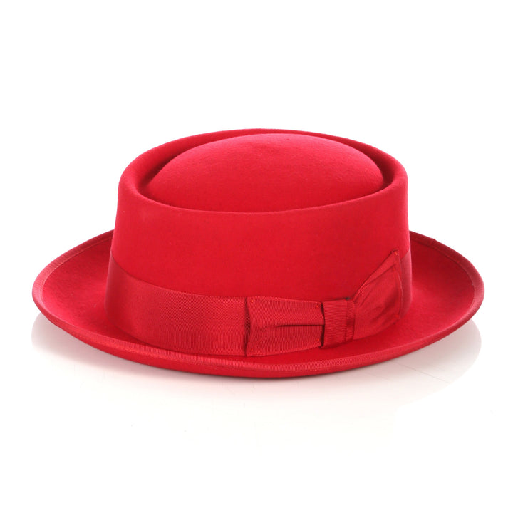 Red Wool Pork Pie Hat - FHYINC best men&