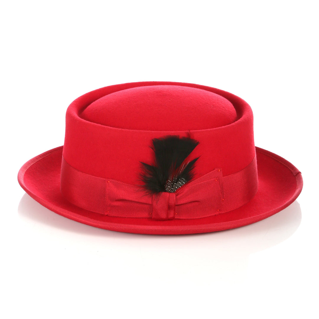 Red Wool Pork Pie Hat - FHYINC best men&