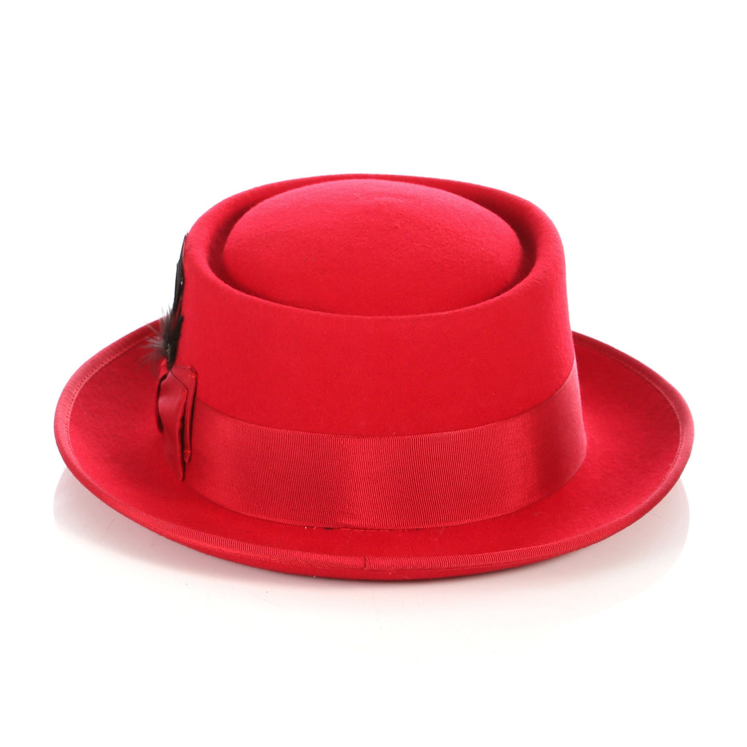 Red Wool Pork Pie Hat - FHYINC best men&