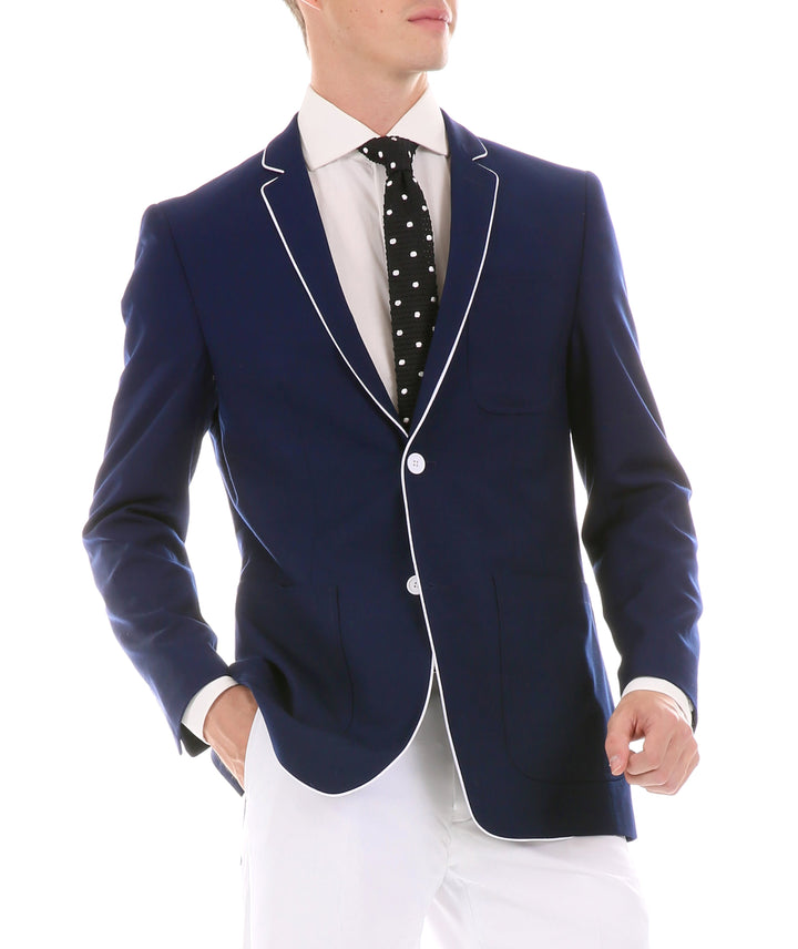 Mens Porter Navy Slim Fit Blazer - FHYINC best men&