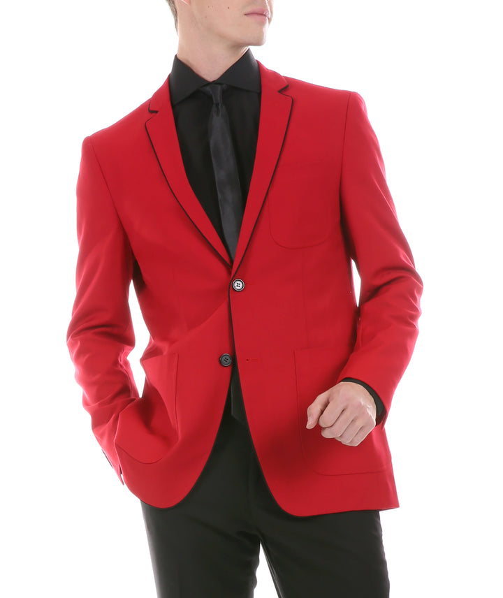 Mens Porter Red Slim Fit Blazer - FHYINC best men&