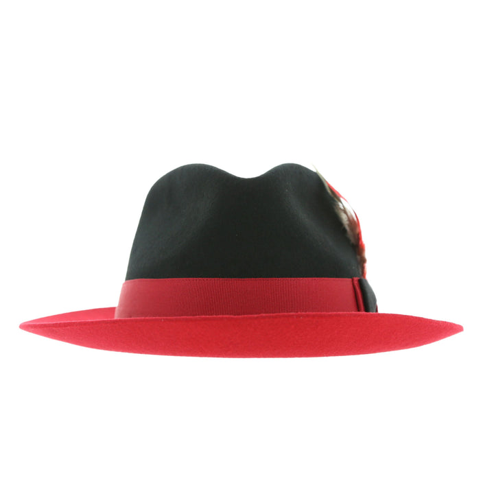Puck Trilby  Ferrecci Two Tone Black Crown &amp; Red Brim Trilby Hat