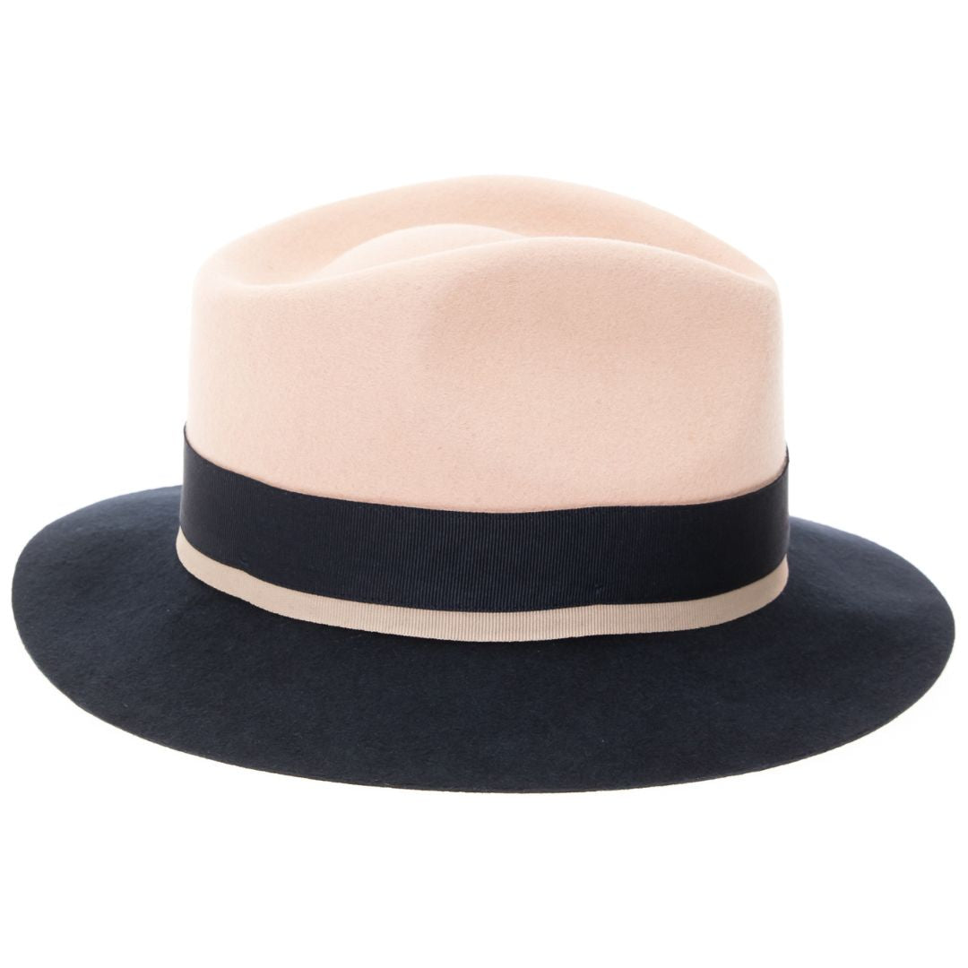 Puck Trilby Ferrecci Two Tone White Crown &amp; Navy Brim Trilby Hat