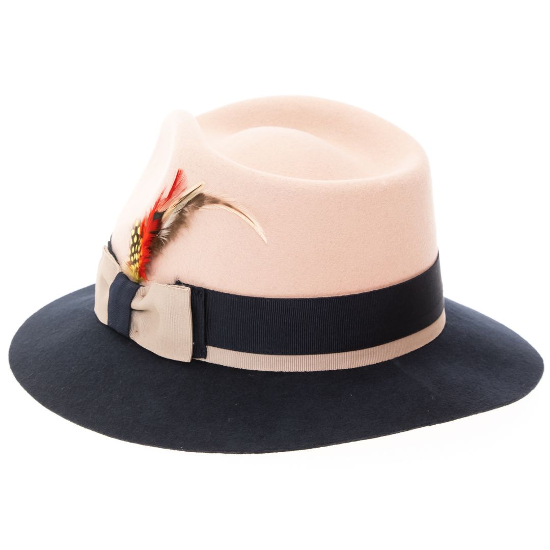 Puck Trilby Ferrecci Two Tone White Crown &amp; Navy Brim Trilby Hat