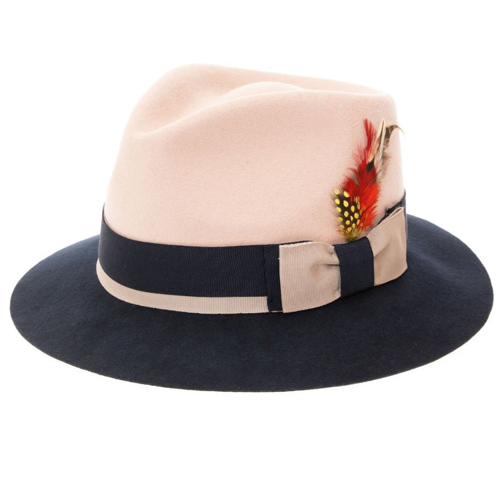 Puck Trilby Ferrecci Two Tone White Crown &amp; Navy Brim Trilby Hat